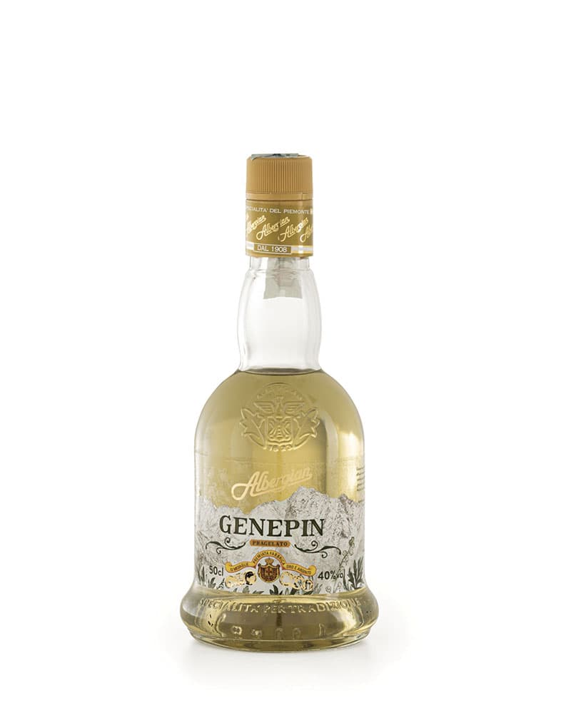 Bottiglia di Genepin 1908, liquore giallo paglierino